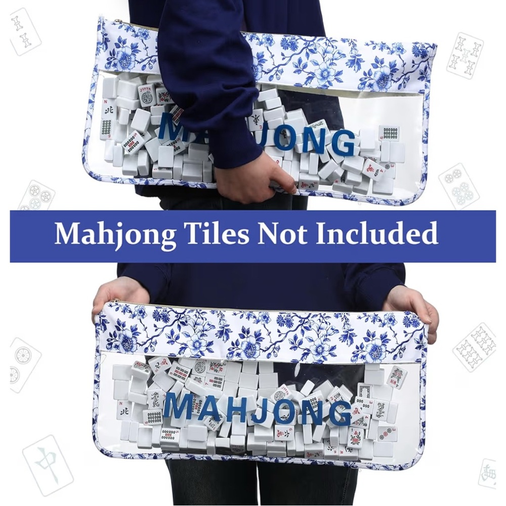 Blue Floral Mahjong Tile Storage Bag - Picture 3 of 4